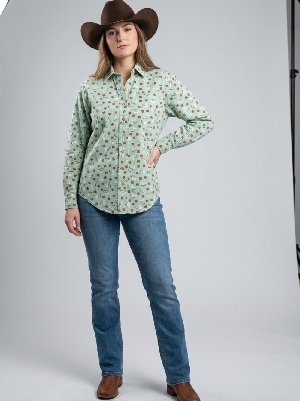 Relaxed Mint Green Printed Button-Down Shirt